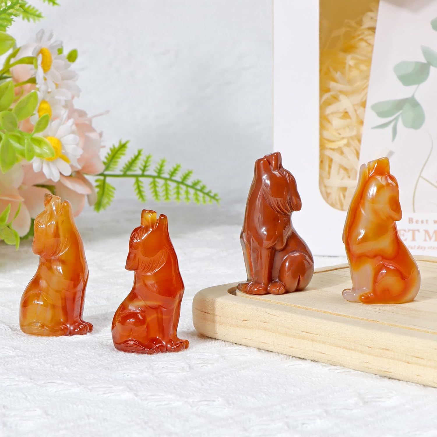 Artistone Estatua de lobo con cabeza de ágata roja de 2 pulgadas, adorno decorativo para el hogar, adorno de cristal curativo, escultura de animales
