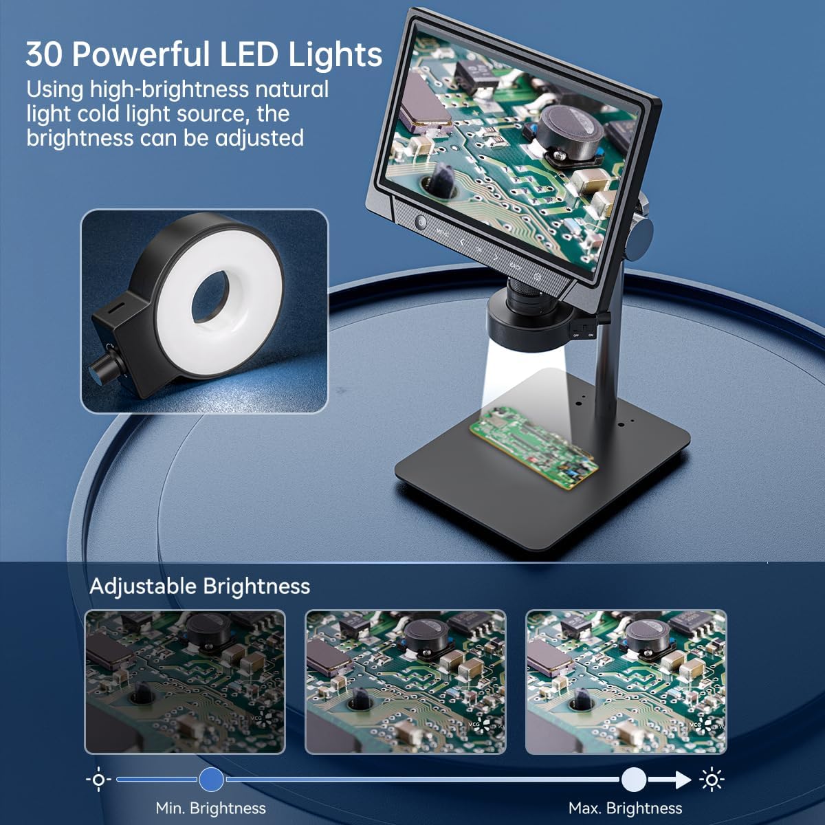 Microscopio digital IPS de 10.1 pulgadas, microscopio de moneda Ashfly con 30 luces LED, microscopio de soldadura 50X-1200X para adultos con cámara