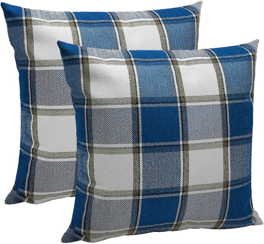 Balophily Juego de 2 fundas de almohada de poliéster a cuadros de 18 x 18 pulgadas, fundas de almohada cuadradas para sofá, azul rey y blanco
