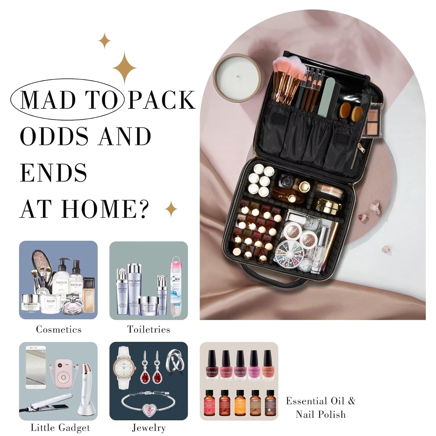 Stagiant Bolsa de maquillaje de viaje, bolsa de maquillaje para mujer, bolsa grande de cuero para cosméticos, bolsa de aseo de viaje para niñas,