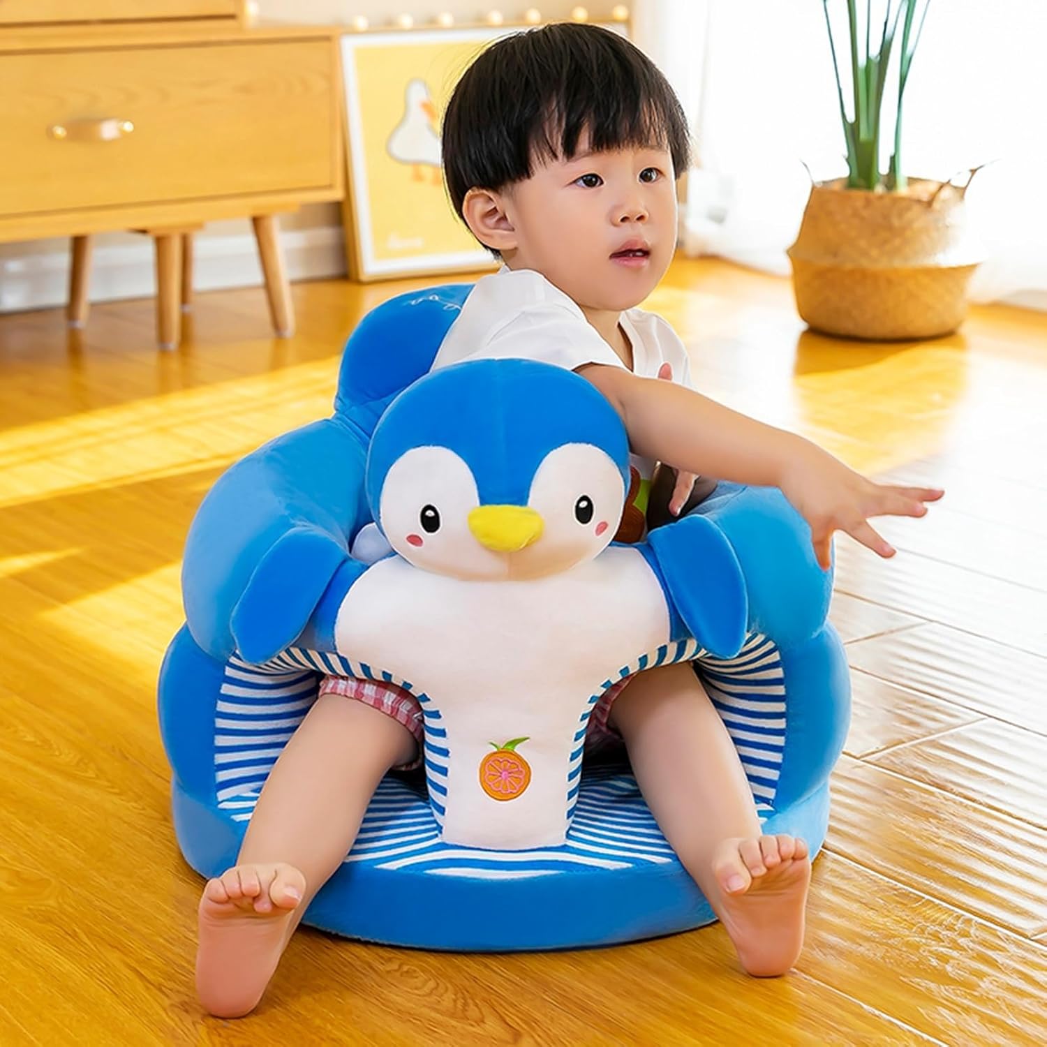 Asiento para bebé, silla de bebé para sentarse, diseño de animales de dibujos animados, sofá de felpa para aprender a sentarse, funda lavable para
