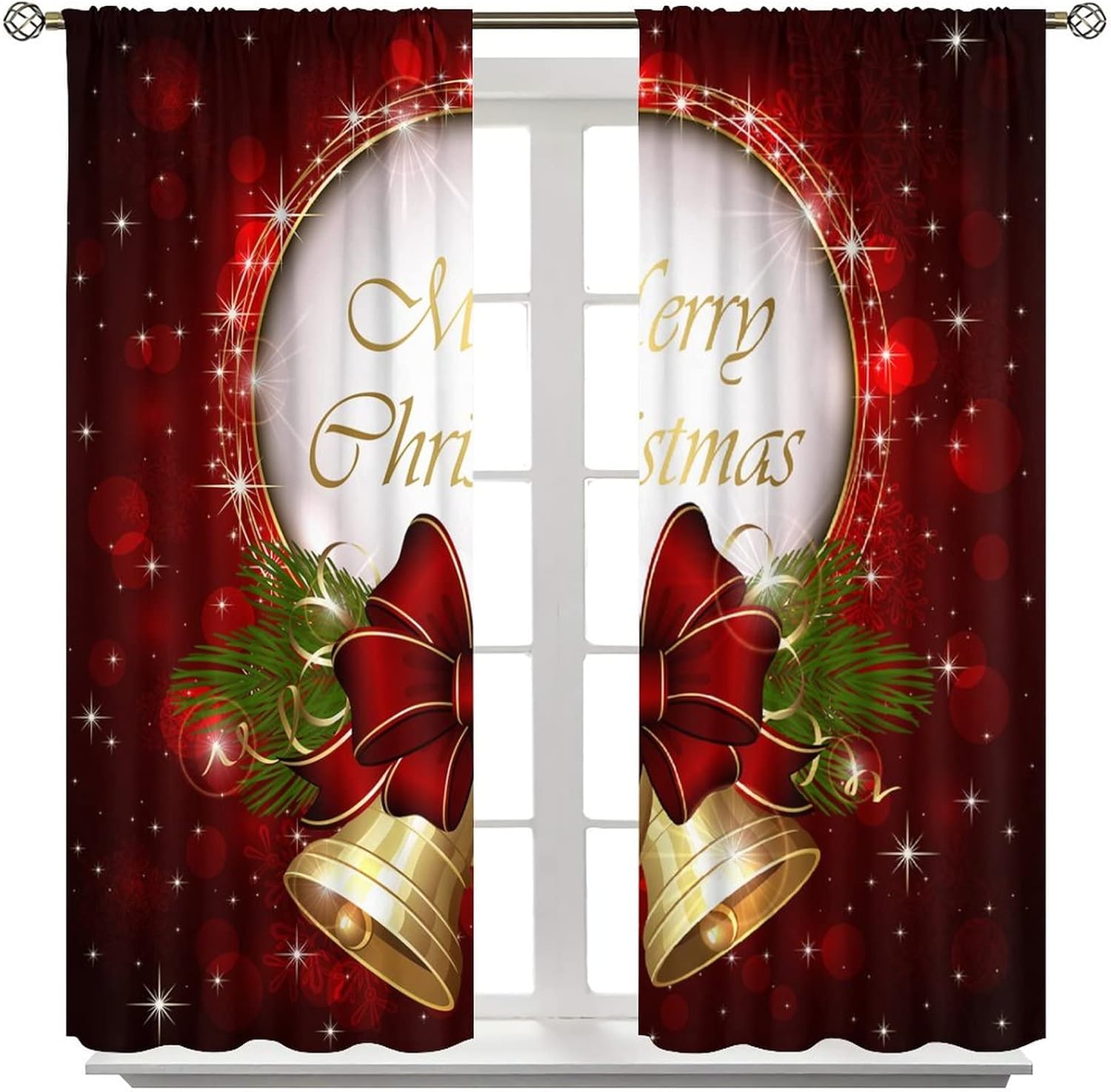 Cortina opaca de Navidad para ventana, campanas de Navidad, festivales, decoración de atmósfera, cortina para sala de estar, habitación de los