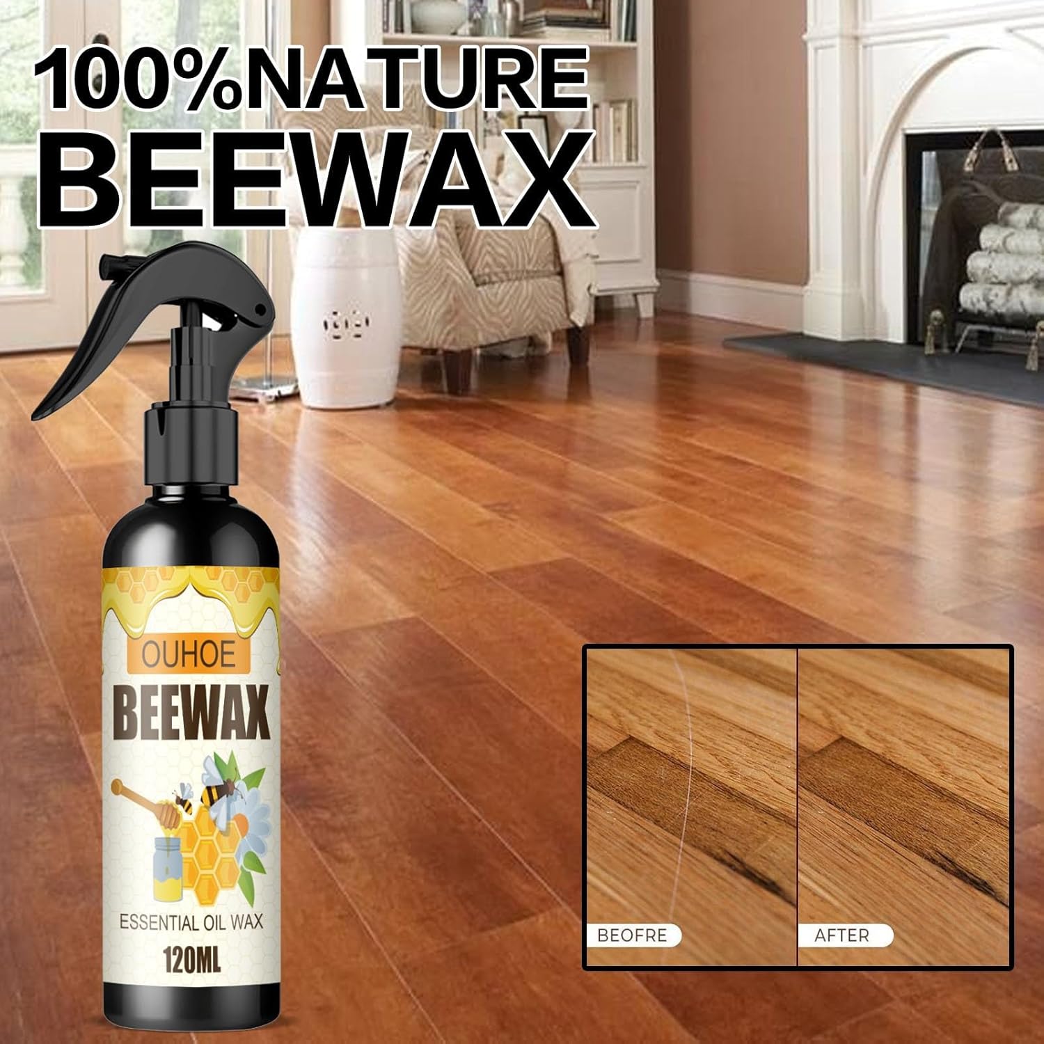 Leutsin Spray de cera de abeja micromolecularizada natural, pulidor y limpiador de muebles totalmente natural, limpiador en aerosol de cera de abeja
