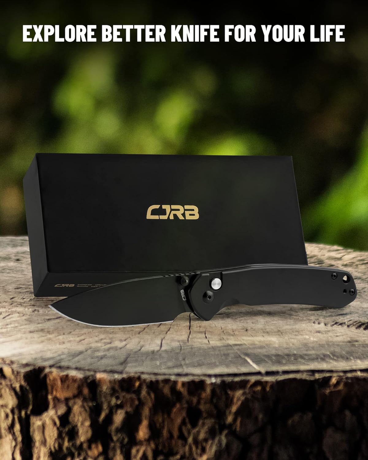 CJRB – Cuchillo plegable pirita (J1925) AR-RPM9 hoja y mango de acero inoxidable PVD negro con bloqueo de botón EDC Navaja de bolsillo con clip