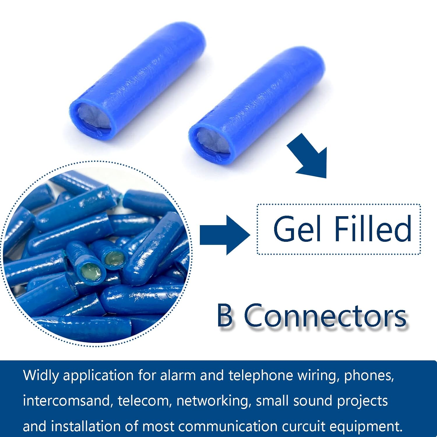 Conectores de alambre rellenos de gel tipo B, empalme de silicona para teléfono con alarma para aplicación de bajo voltaje (100 piezas)