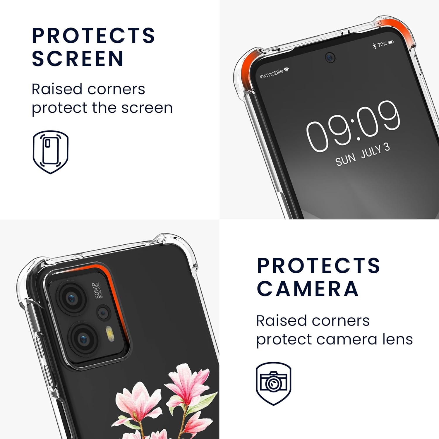 kwmobile Funda cruzada compatible con Motorola Moto G23 y Moto G13 – Magnolias RosaBlancoTransparente