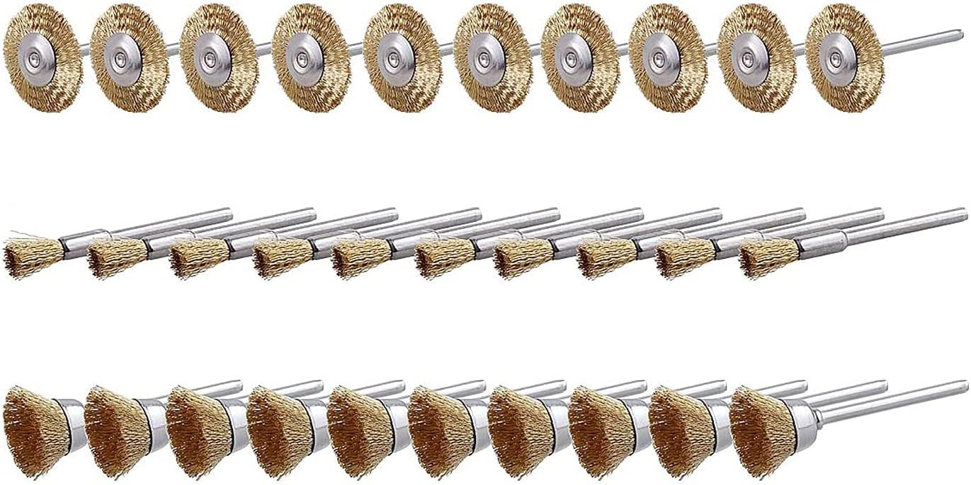 Cepillo de alambre para taladro, 30 piezas de rueda de alambre de latón para taladro, cepillo de alambre Dremel Bits Dremel, accesorios Dremel,