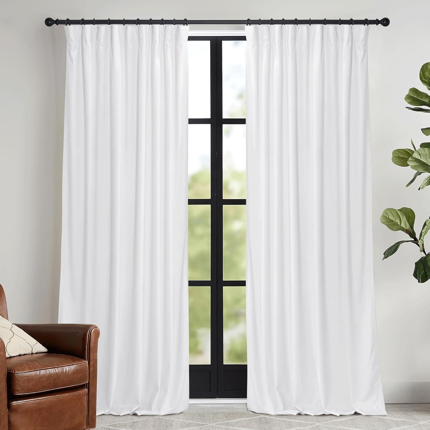 RYB HOME Cortinas de terciopelo blanco puro de 90 pulgadas para dormitorio, cortinas verticales reductoras de luz de lujo, decoración simple del