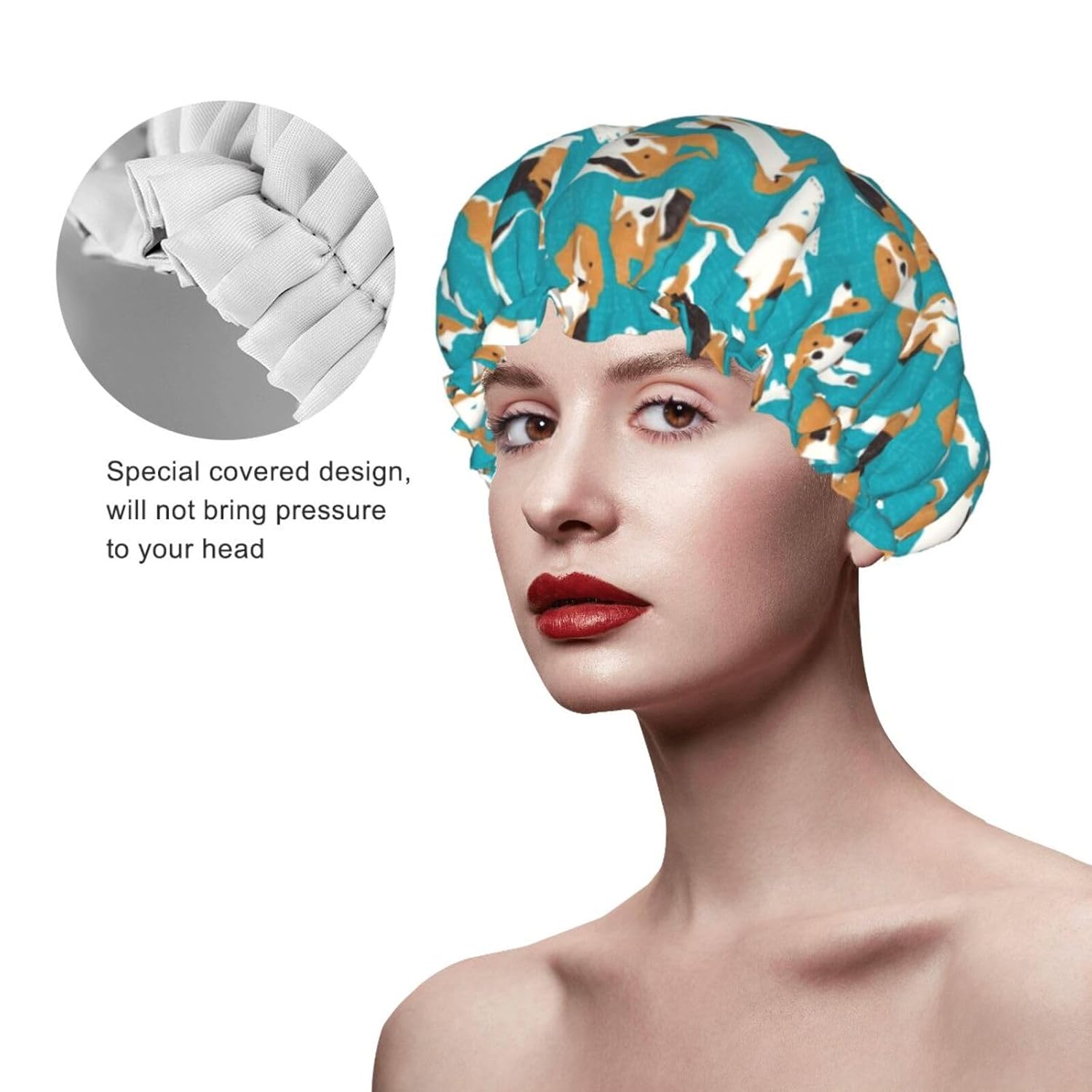 Dogs (2) Women Luxury Shower Cap, Double Protection Layers Elastic, Reusable Adjustable Shower Bonnet