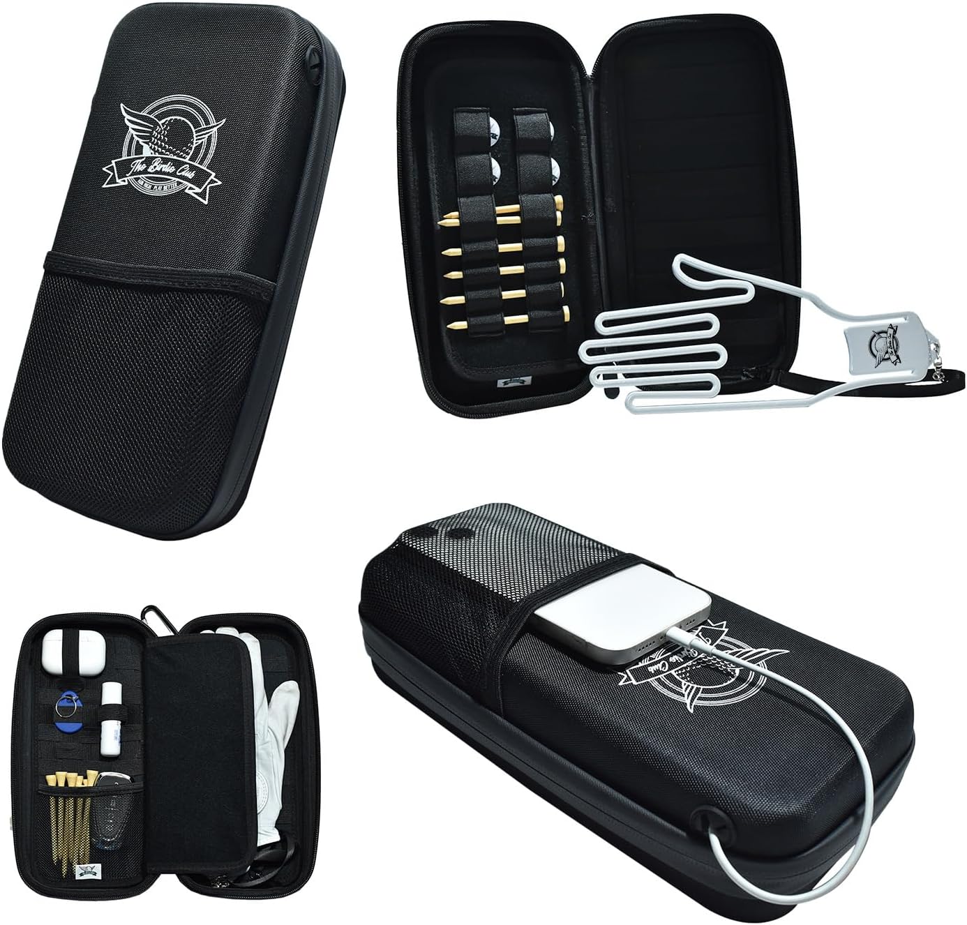 The Birdie Club Estuche para guantes de golf  Funda de golf con agujero para cable de carga para teléfono, soporte para guantes extraíble y tres