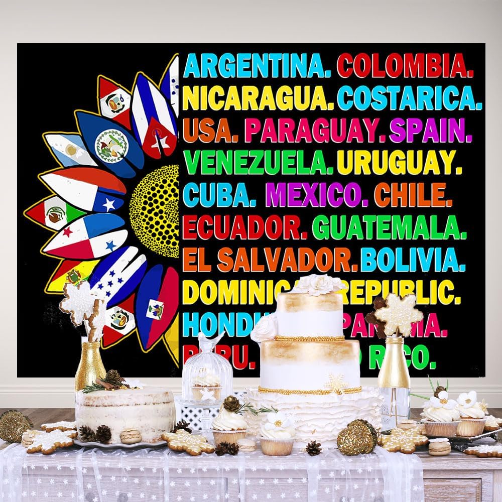 Ticuenicoa Fondo del Mes de la Herencia Hispana de 7 x 5 pies, pancarta del Mes de la Herencia Hispana, decoraciones latinoamericanas, aulas de