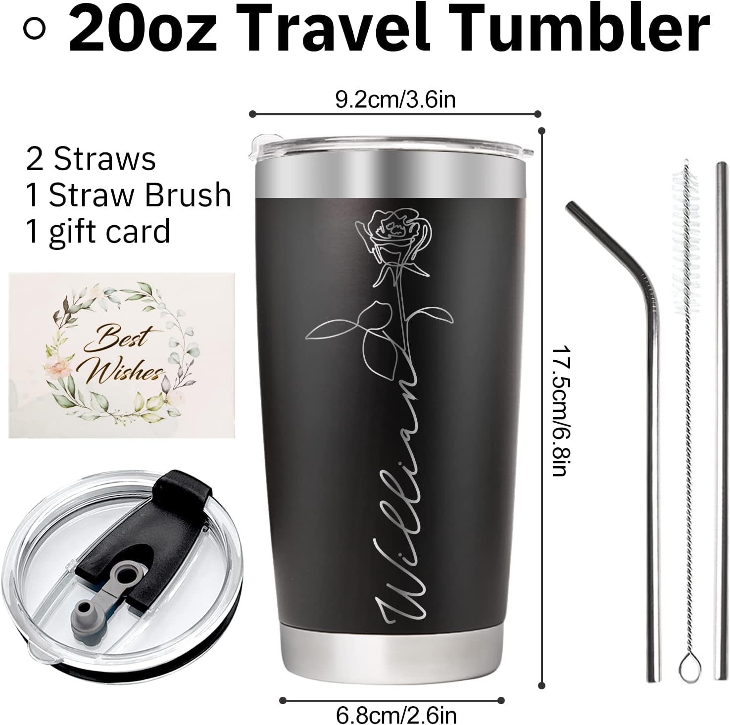 Vaso personalizado con grabado láser, vasos de café personalizados con tapas y pajitas, vaso de viaje de acero inoxidable de 20 onzas, regalo