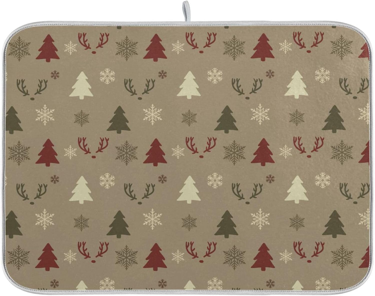 Tapete de secado de platos con copos de nieve y ciervos de Navidad, lavable, absorbente, bandeja escurridor de platos, tapete para cocina, 16 x 18