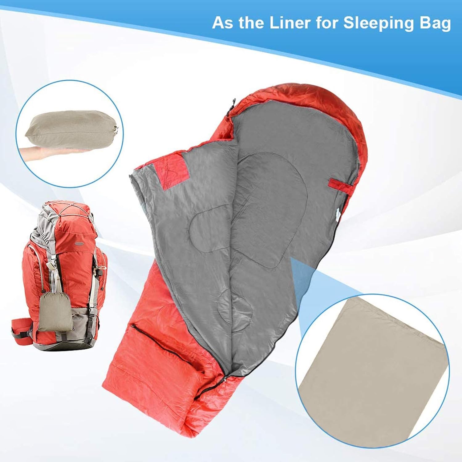 Forro para saco de dormir, ligero portátil, suave hoja de viaje y camping, con bolsa compacta y de transporte, para viajes, hotel