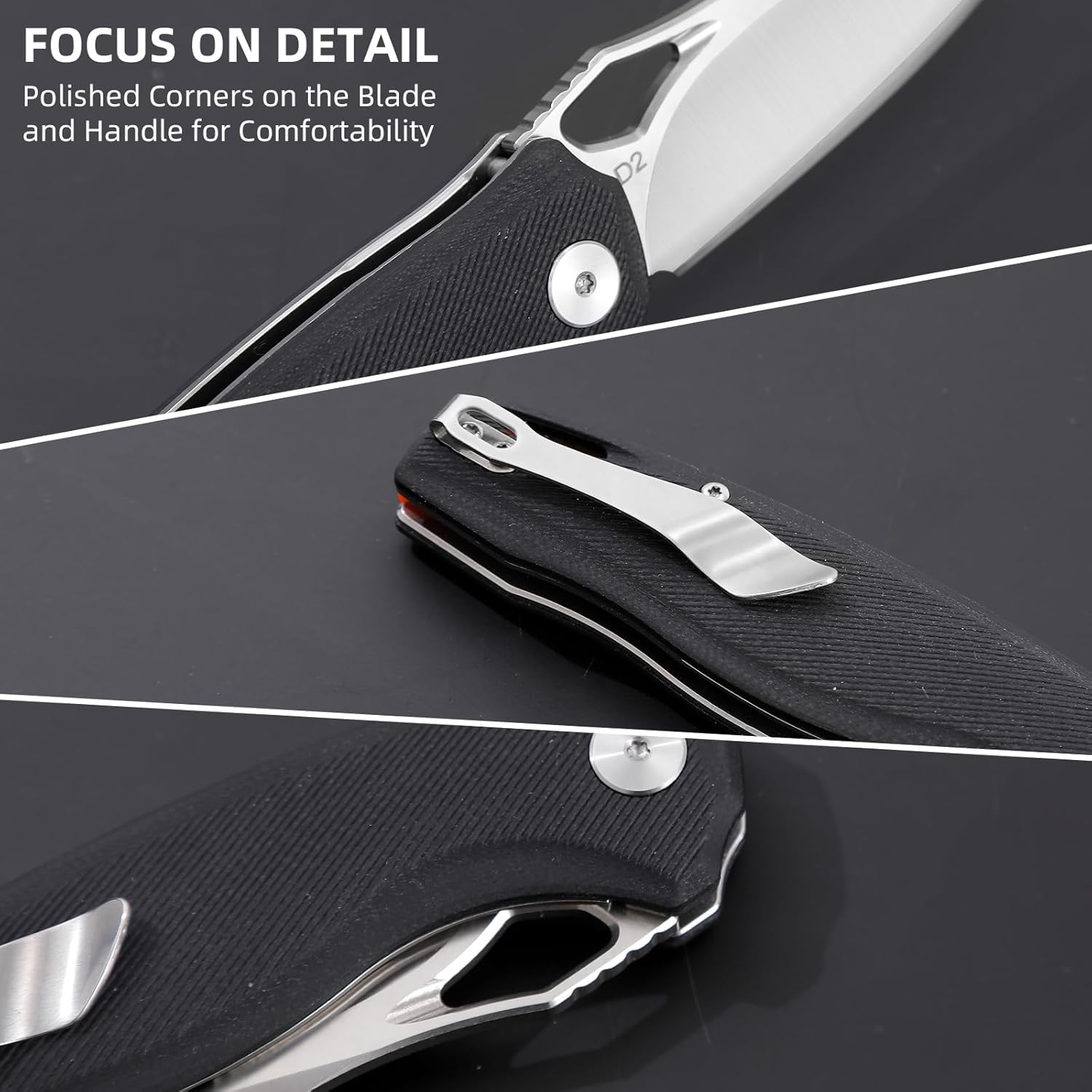HANSHI Cuchillo de bolsillo plegable y afilado de hoja de acero D2 G10 de alta calidad con clip para hombres, cuchillo táctico de afeitar para