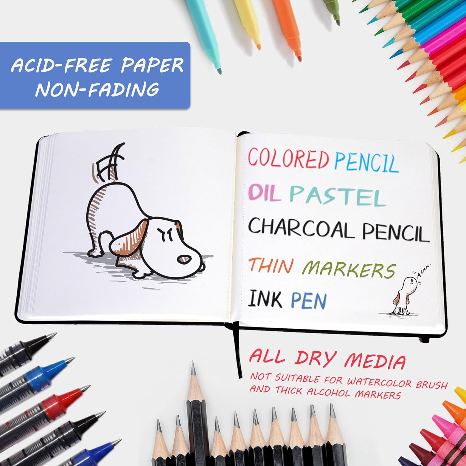 VANRTTO Cuaderno de bocetos cuadrado de tapa dura, 120 libras200 GSM, papel de dibujo grueso para marcador, acuarela, medios mixtos, cuaderno de