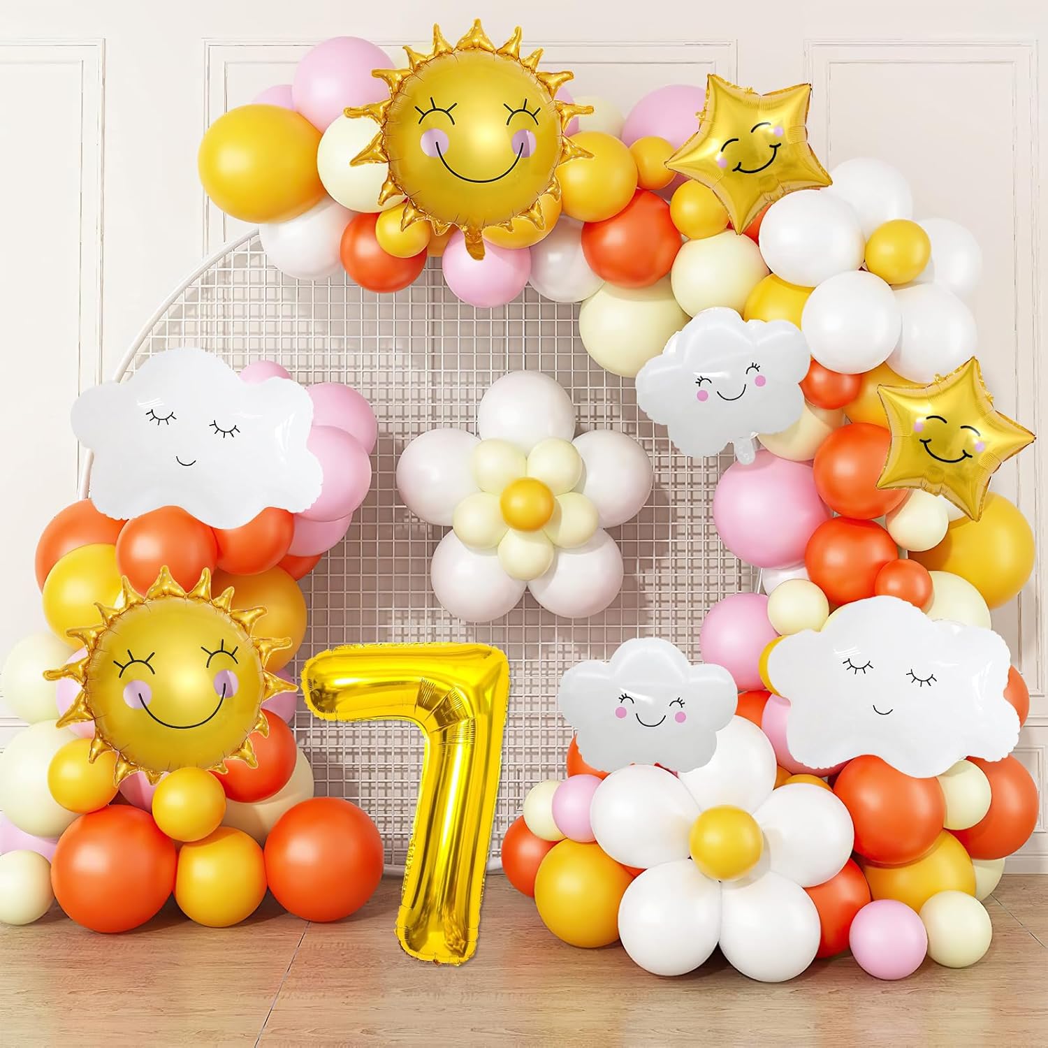 9 globos de papel de aluminio con diseño de flor de sol, cara sonriente, número de cumpleaños, suministros de fiesta de cumpleaños de sol,