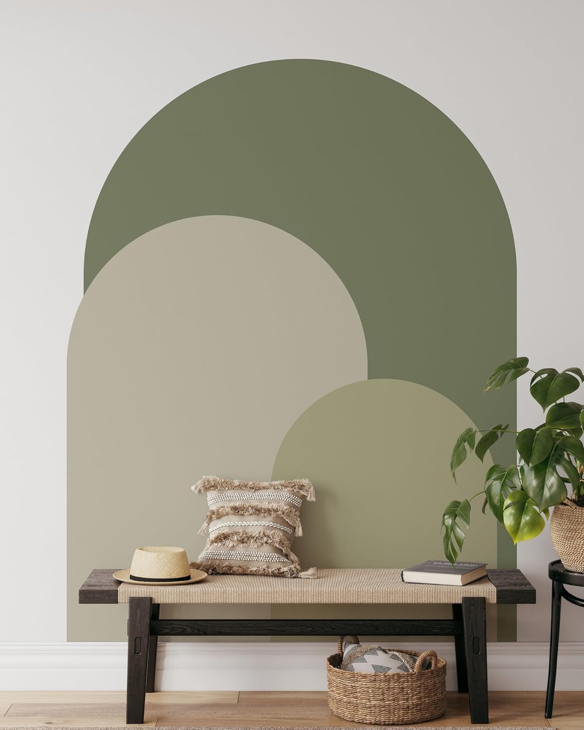 Calcomanía de pared de arco moderno verde oliva, adhesivo de pared para despegar y pegar, mural bohemio autoadhesivo extraíble, calcomanía para