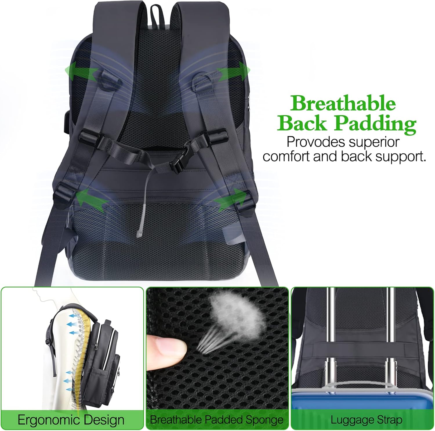 Mochila para laptop de negocios para hombres y mujeres con puerto de carga USB, duradera mochila universitaria para computadora, Gris, Mochilas de