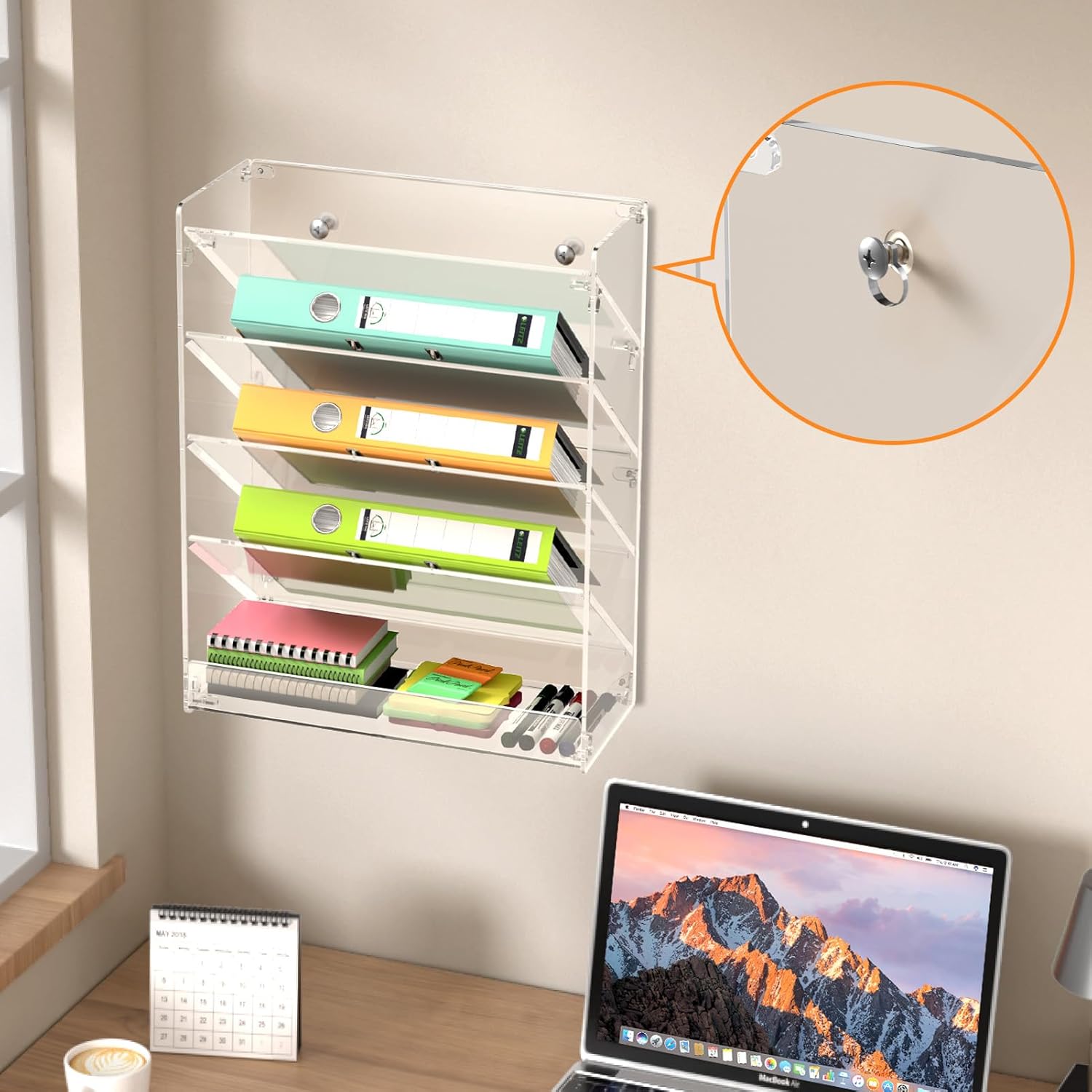 MaxGear Organizador de archivos de pared colgante, soporte de archivo de pared de acrílico transparente de 5 niveles, organizador vertical de correo