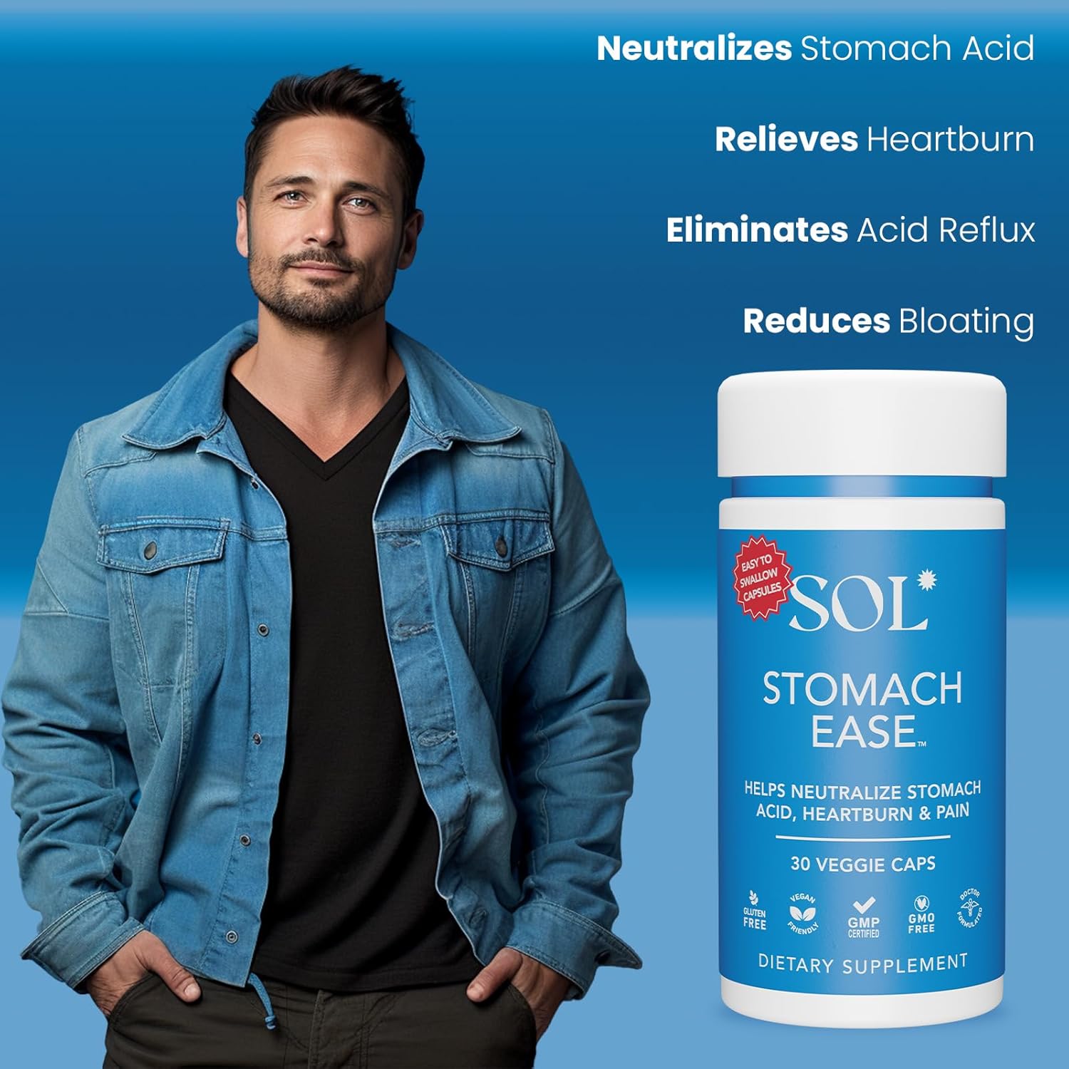Suplemento para aliviar el estómago con cúrcuma, neutraliza el ácido estomacal, ayuda a la digestión, alivia la acidez estomacal – Alivio óptimo del