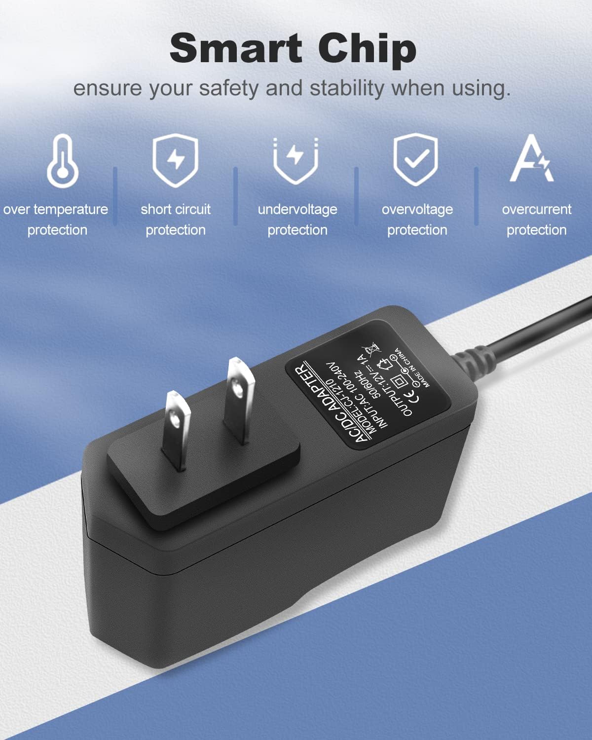 Adaptador de fuente de alimentación DC 12V 1A Adaptador de 12 W ACDC 100-240V 50-60Hz Adaptador de alimentación de CA a CC Transformador de 12 V 1 A