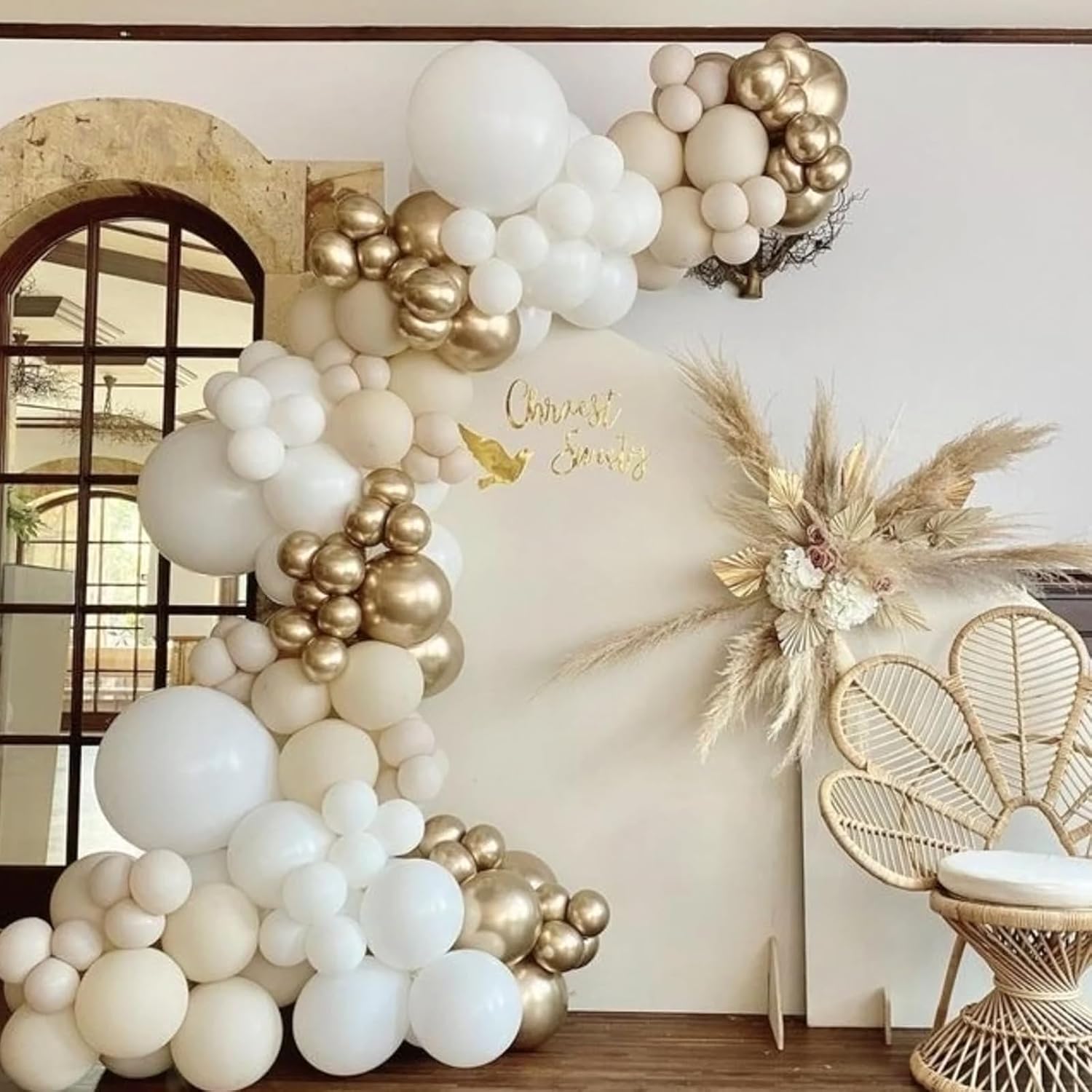 RUBFAC 154 globos de color blanco arena de diferentes tamaños de 18, 12, 10, 5 pulgadas para arco de guirnalda, globos de látex blanco arena de alta