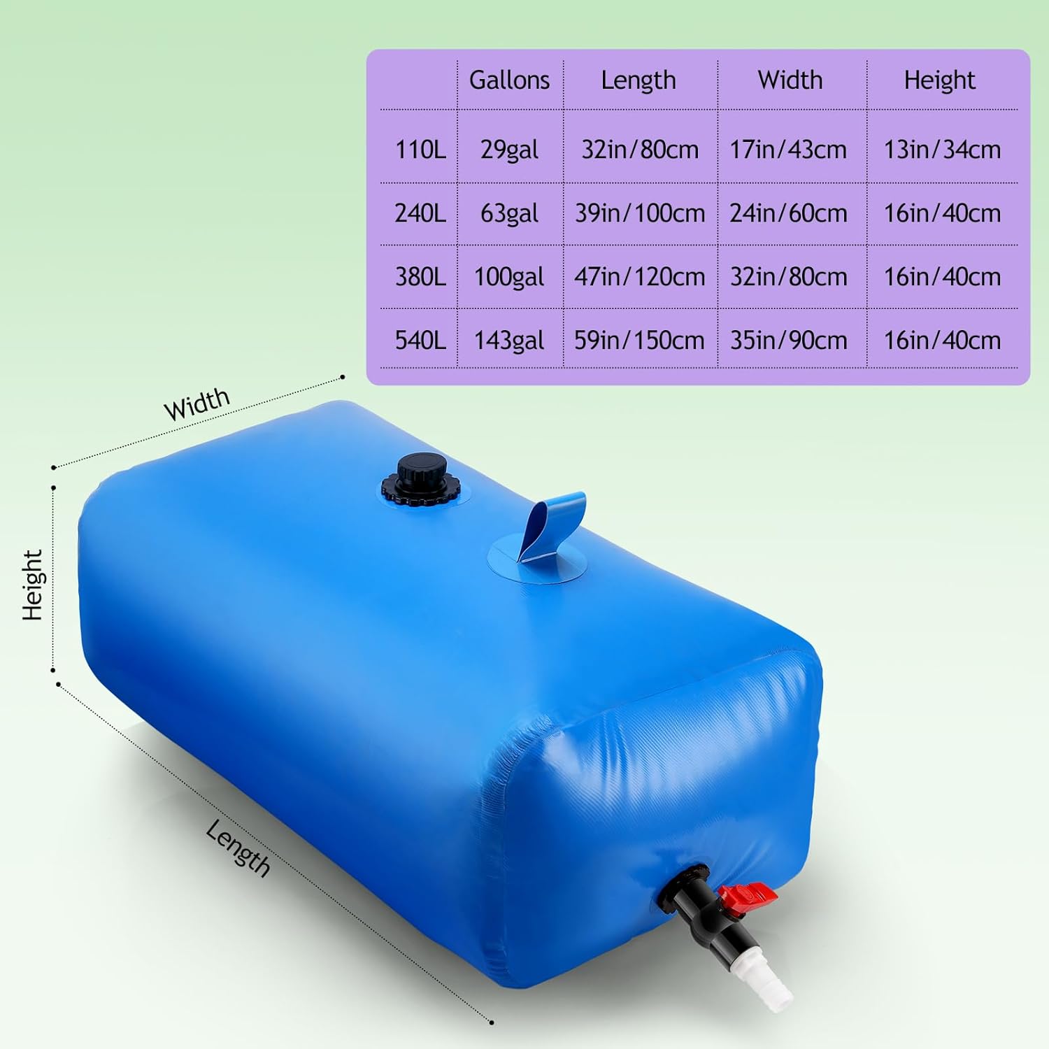 Vejiga de almacenamiento de agua de gran capacidad – Tanques de vejiga de agua plegables Bolsa de agua suave portátil para agua de lluvia Contenedor