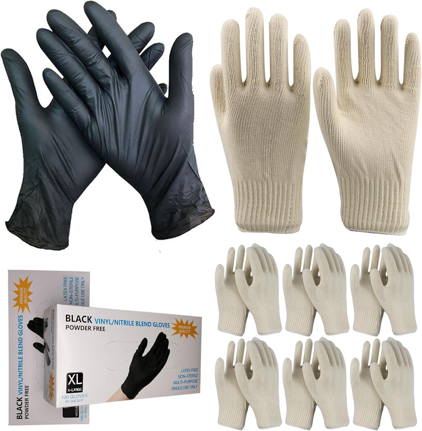 YIZUNNU 200 guantes desechables para barbacoa y 6 pares de forros de algodón lavables y reutilizables, guantes de nitrilo sin polvo y látex, para