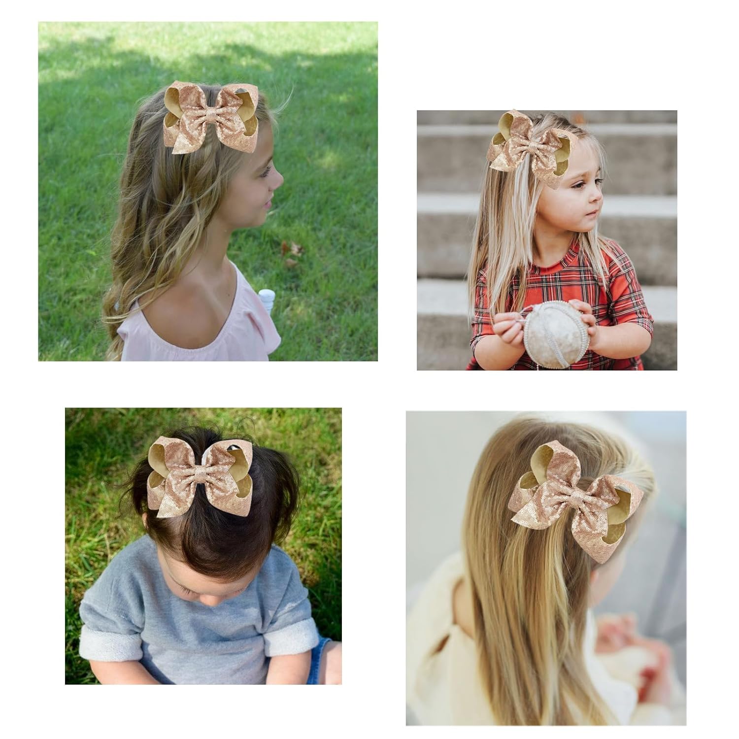4 pinzas grandes para el cabello para niñas de 5.5 pulgadas, hechos a mano, cinta brillante con purpurina, pinzas de cocodrilo, accesorios para el