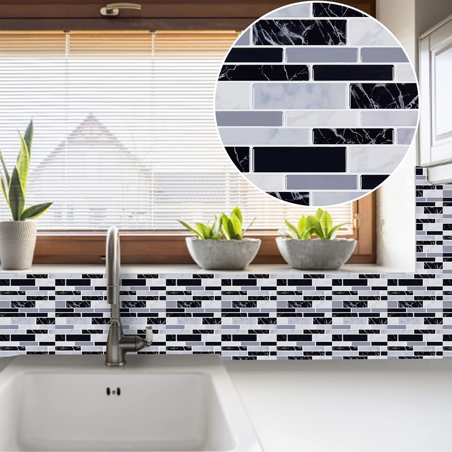 Azulejos de mosaico de metal autoadhesivos 3D para cocina, azulejos autoadhesivos para salpicaduras de cocina y baño, 8 pulgadas