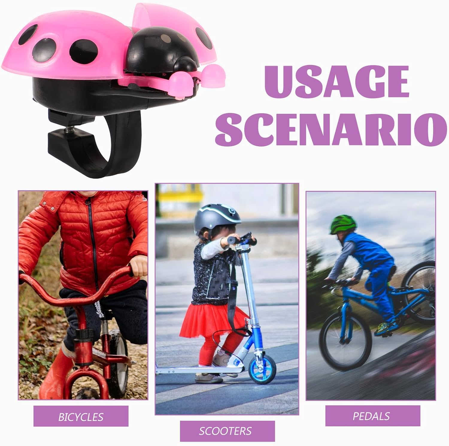 BESPORTBLE  Campana de plástico para bicicleta con forma de mariquita para niños, bicicleta, regalo para niños, color rojo