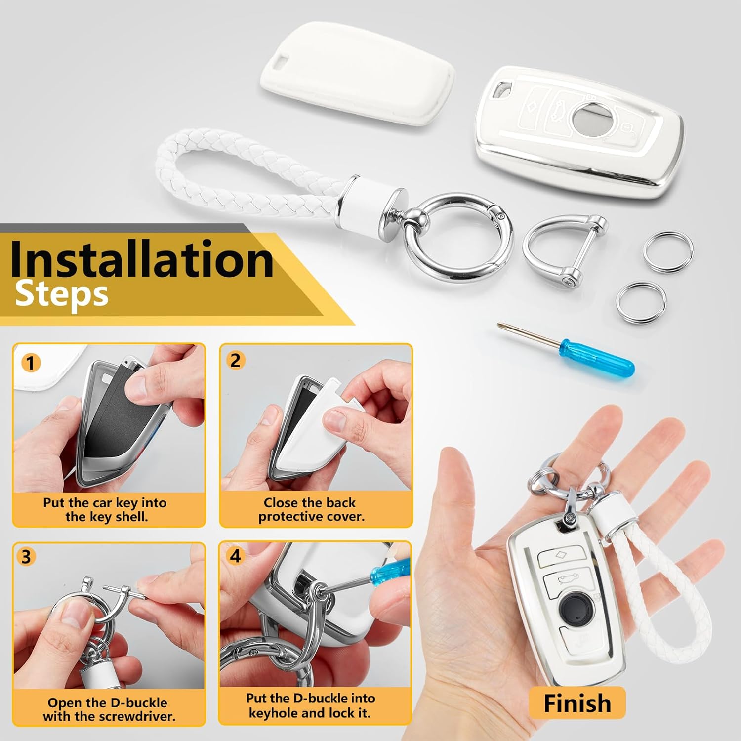CTRINEWS Funda para llavero BMW con llavero de cuerda trenzada de metal para accesorios BMW, funda suave mejorada para llave clásica BMW Smart