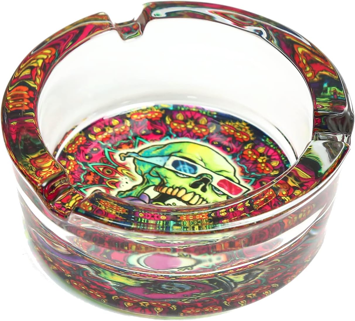 Cenicero de vidrio extra pesado de 3.5 pulgadas (calavera de película 3D)