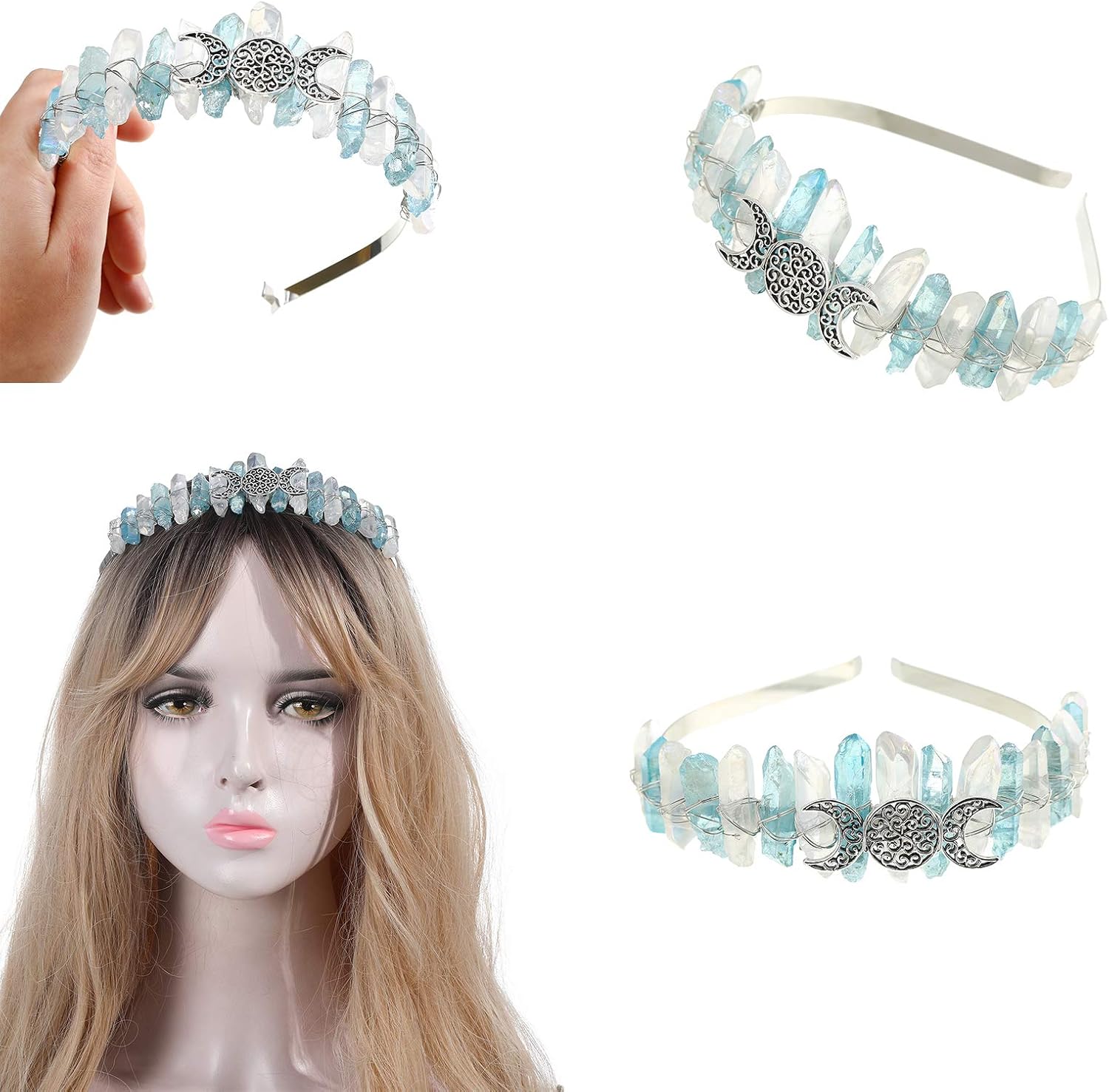 Aura Diadema de cristal crudo  Tiara de diamantes de imitación, accesorios para el pelo de sirena para mujer, fiesta, boda