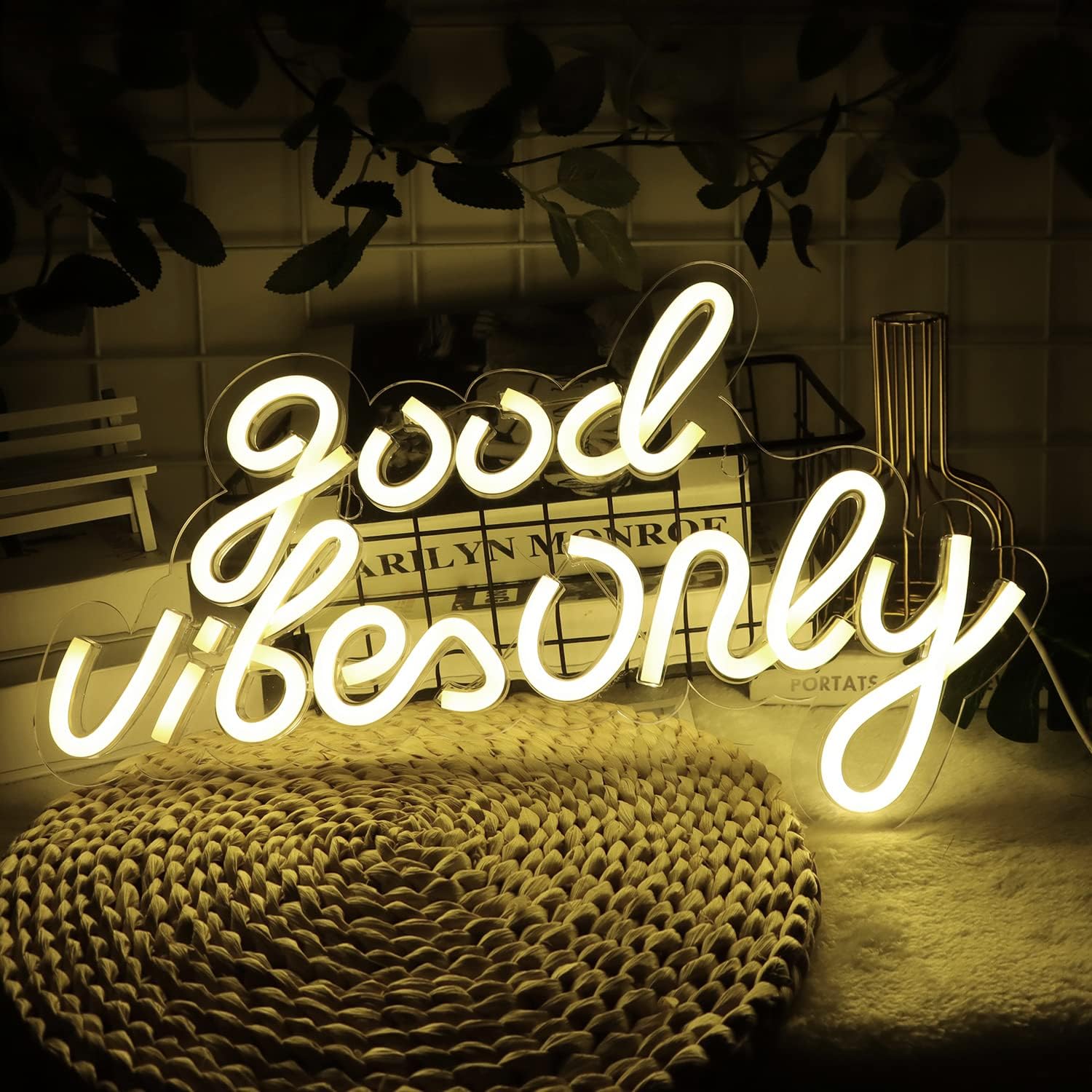 JFLLamp Good Vibes Only – Letreros de neón para decoración de pared, luces de neón, adecuados para sala de estar, cerveza, bar, sala de juegos,