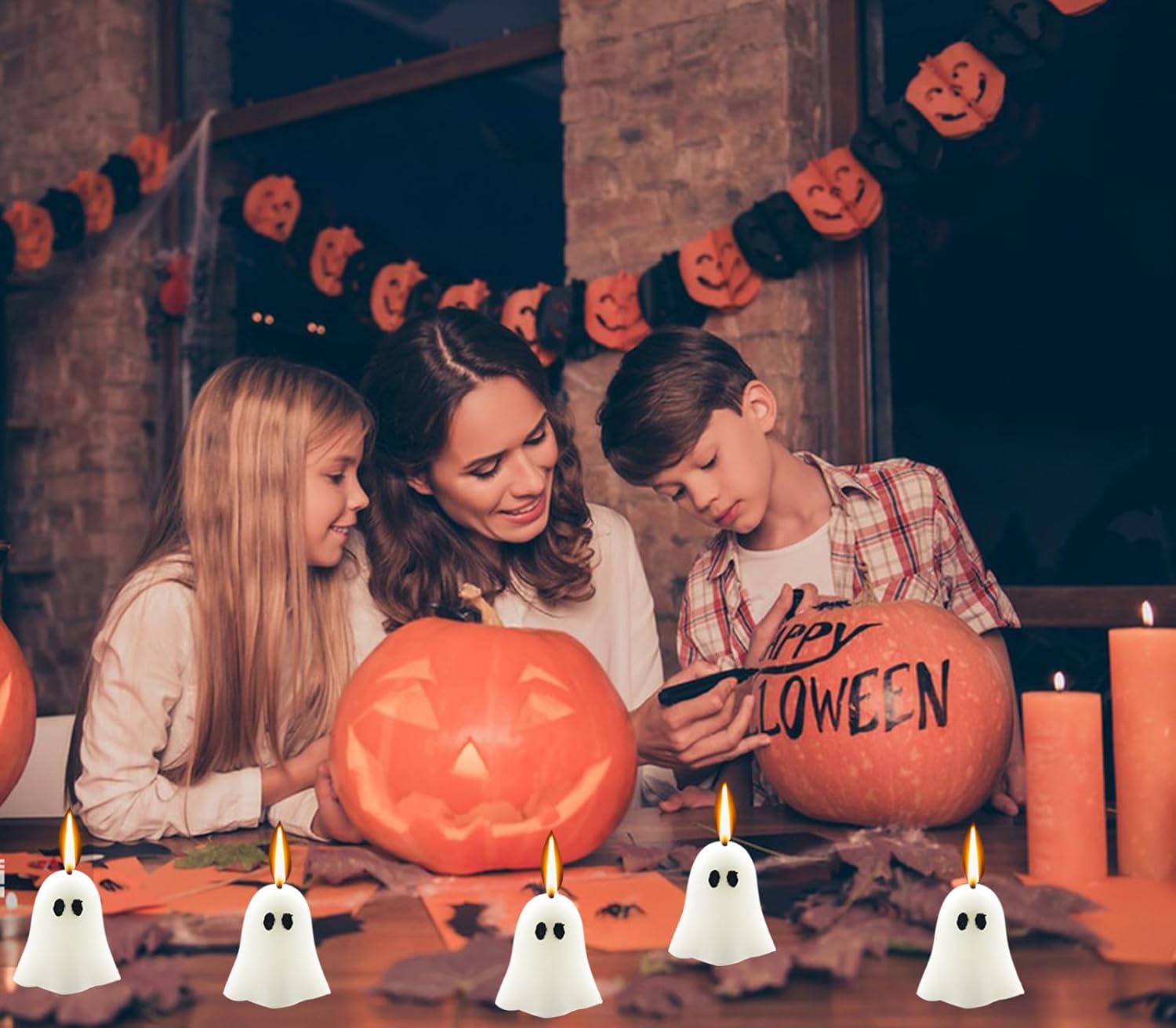 3 velas de fantasma de Halloween de esqueleto blanco, velas novedosas de terror y decoración novedosa, velas decorativas para el hogar, velas