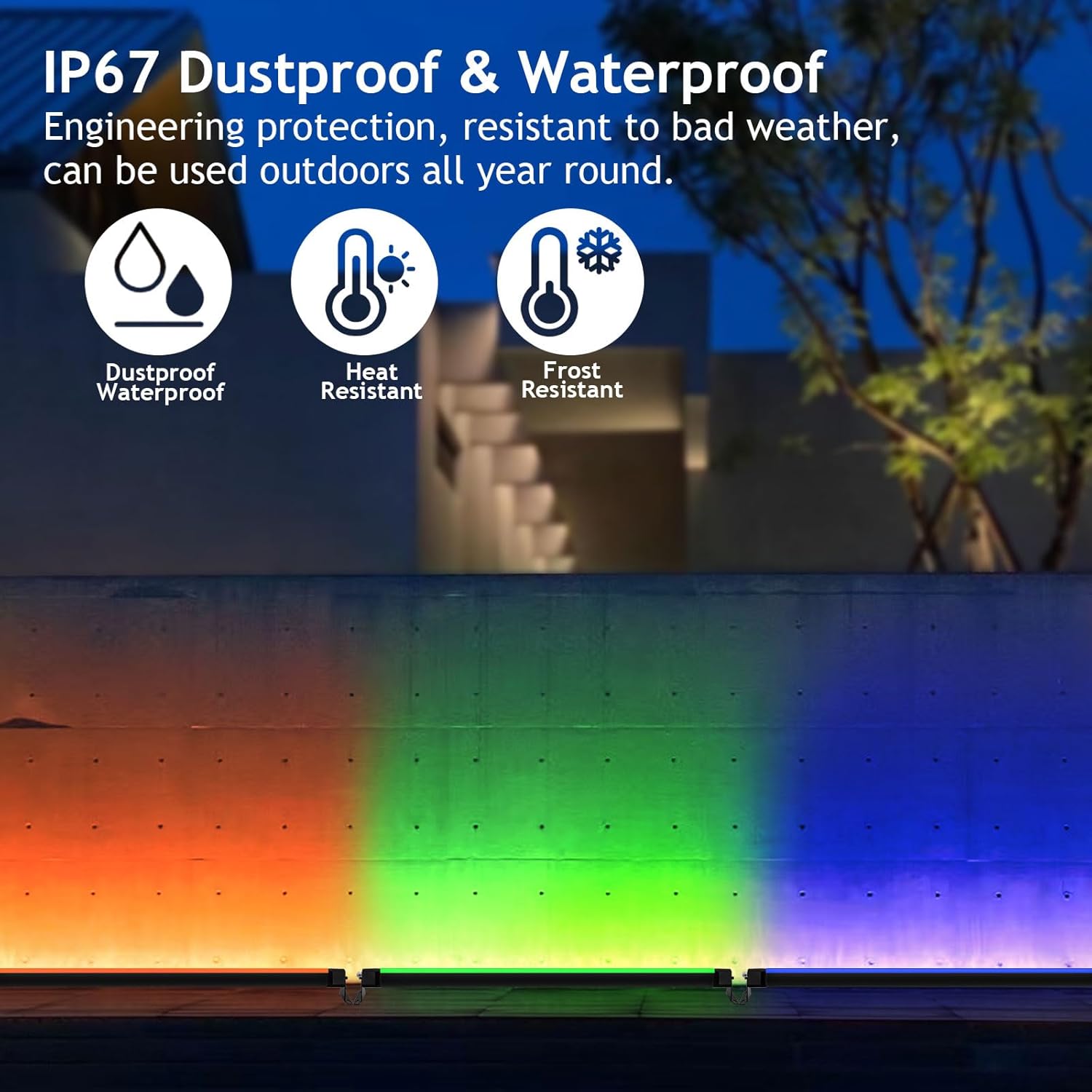 Lámpara de pared para exteriores de 72 W, luces de Halloween para exteriores, barra de luces RGB de 5000 K regulables de 48 pulgadas, luz de pared