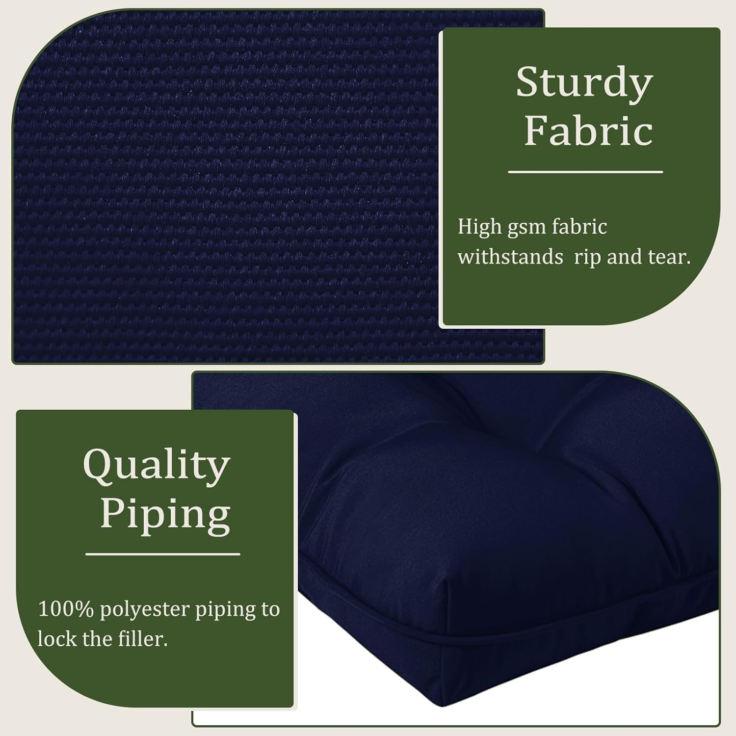 LOVTEX Cojines de banco copetudos para muebles de exterior, 48 x 18 pulgadas, cojines de columpio de patio azul marino, cojines de sofá biplaza para