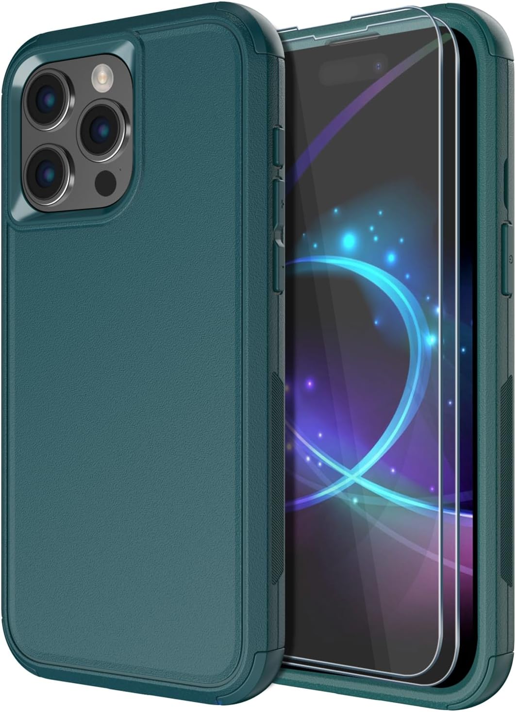 Diverbox Funda para iPhone 15 Pro a prueba de golpes a prueba de caídas protector de pantalla de vidrio templado, funda de protección resistente