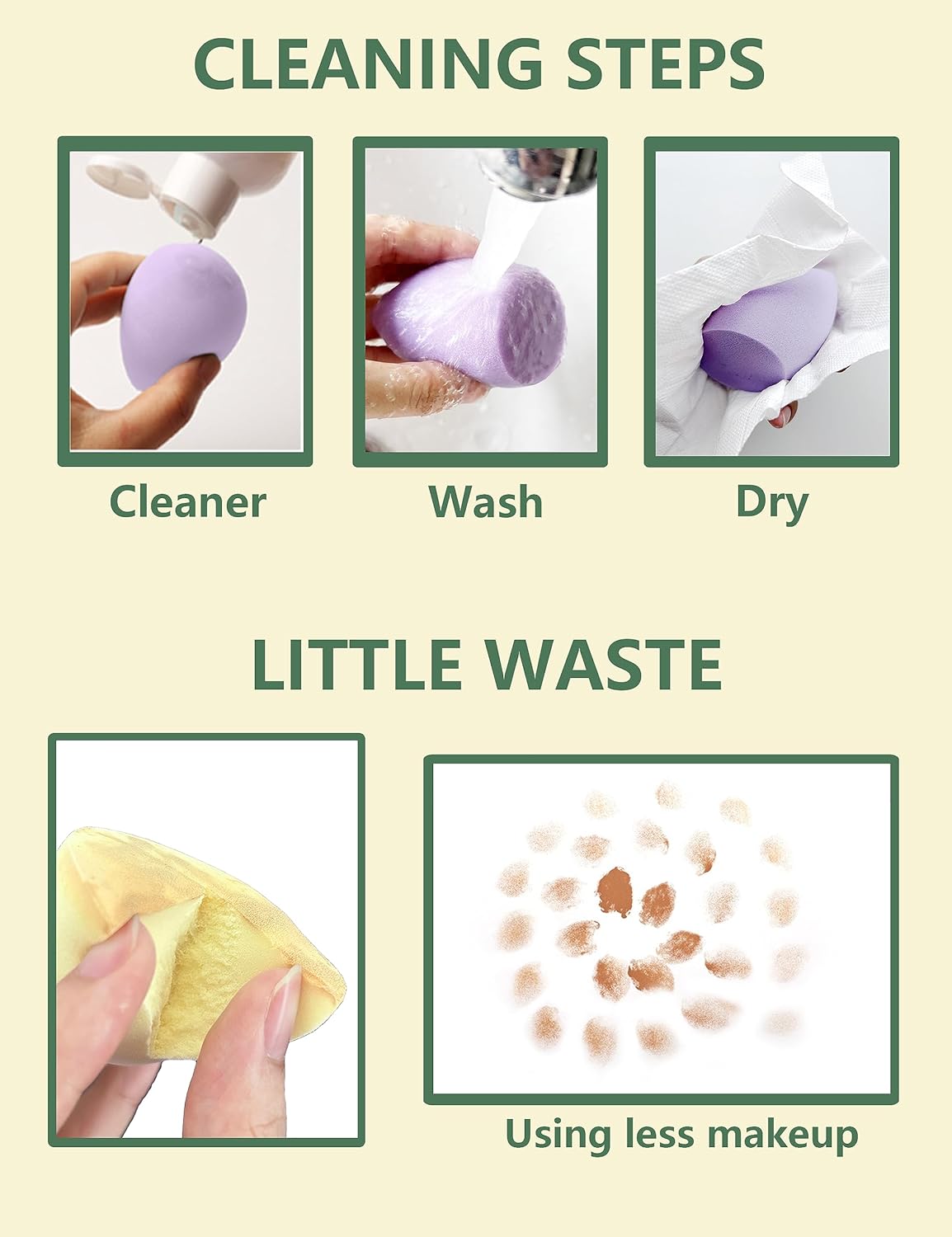 Samdola Juego de esponjas de maquillaje amarillas, base de belleza, mezcla de esponja para líquido, crema y polvo, uso seco y húmedo, 4 piezas con