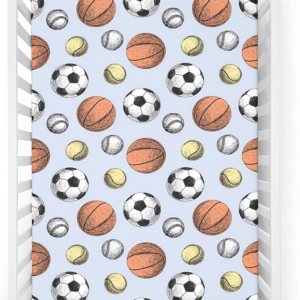 Sábana bajera ajustable para cuna con temática deportiva, sábana bajera estándar para cuna para niños pequeños, sábana para colchón de cuna o sábana Sábana bajera ajustable para cuna con temática deportiva, sábana bajera estándar para cuna para niños pequeños, sábana para colchón de cuna o sábana