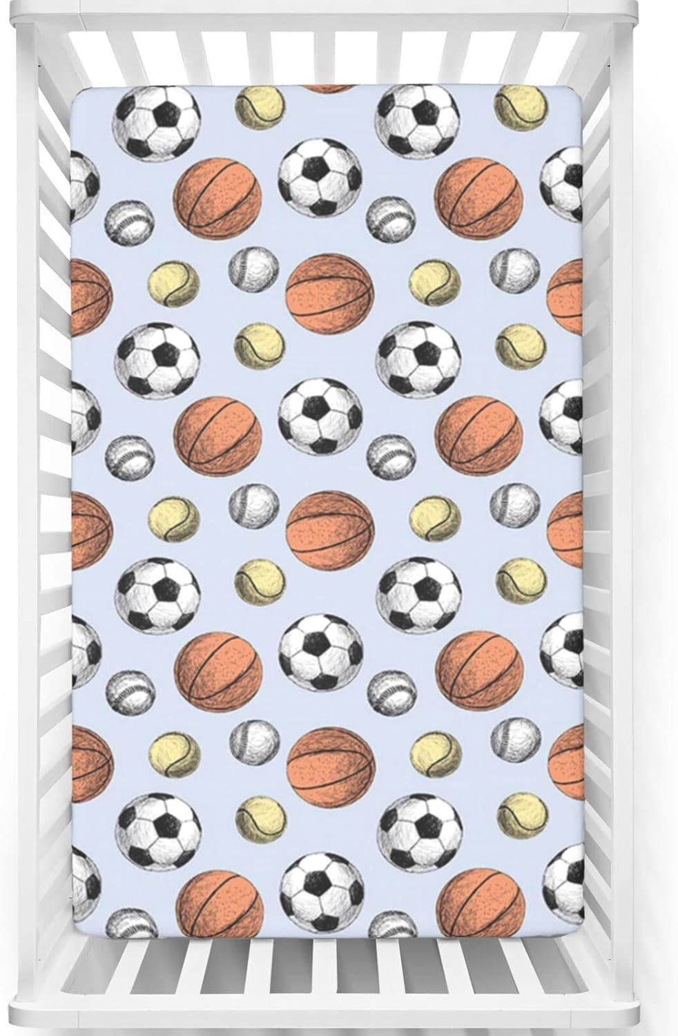 Sábana bajera ajustable para cuna con temática deportiva, sábana bajera estándar para cuna para niños pequeños, sábana para colchón de cuna o sábana