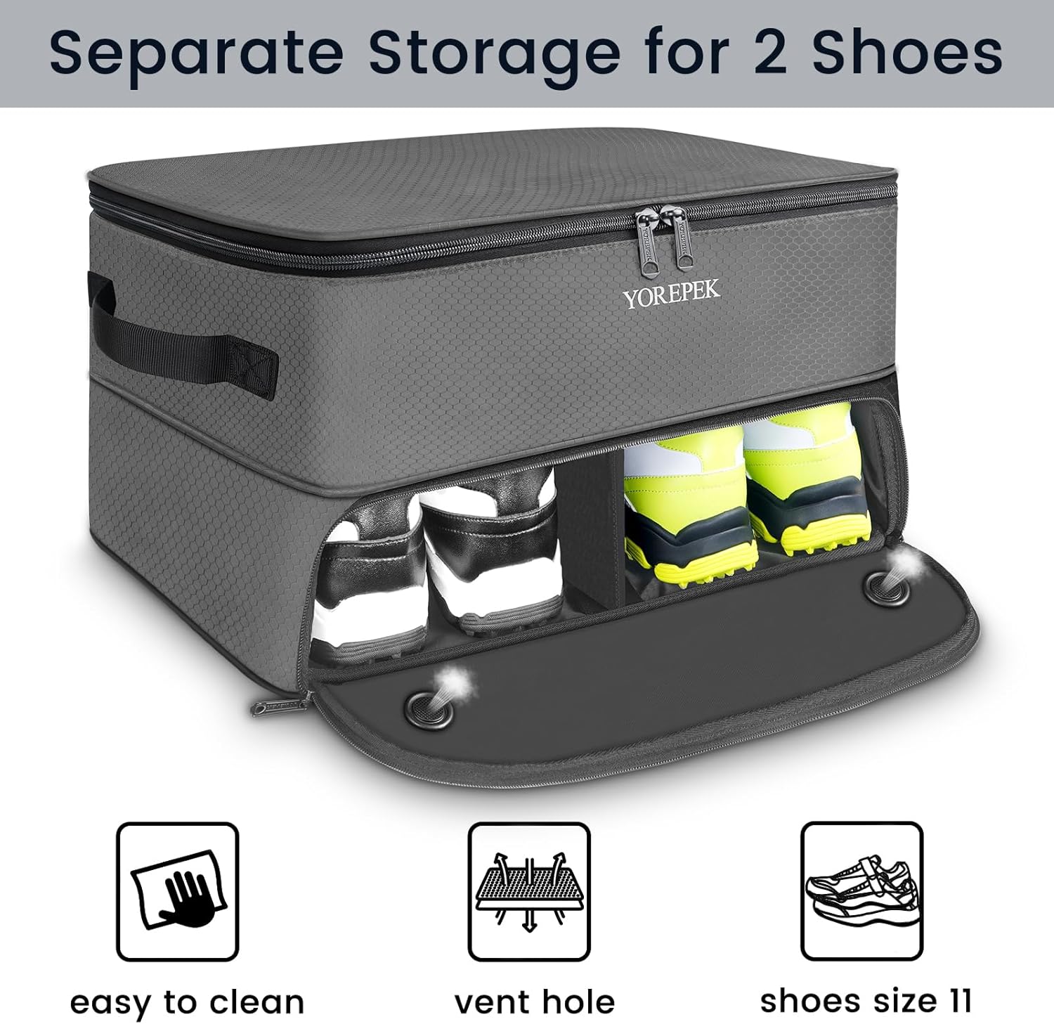 YOREPEK Organizador de maletero de golf de 2 capas, casillero de golf impermeable con compartimento ventilado separado para 2 pares de zapatos,