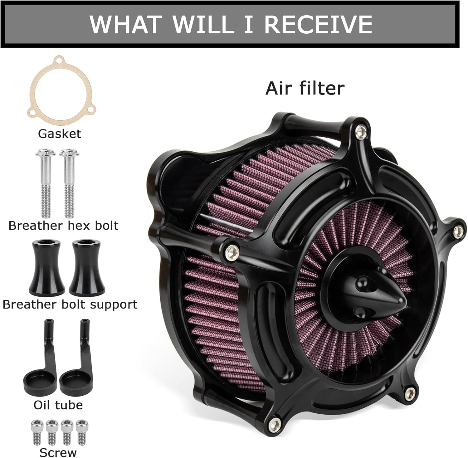 PSLER Filtro de aire de turbina de motocicleta Filtro de admisión para Touring FLHR Road King FLHX Street Glide FLTR 2008-2016, para FLS Softail