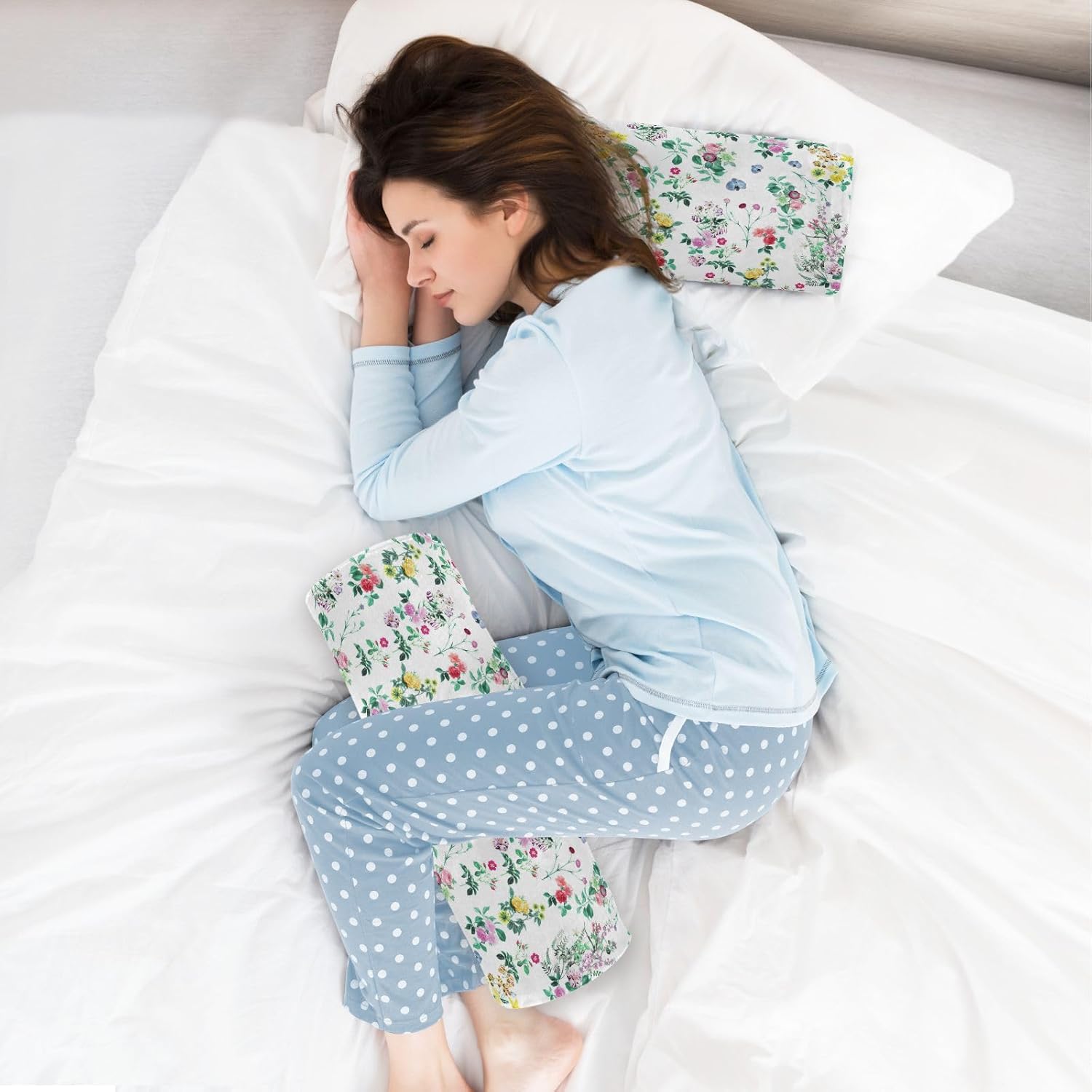 Almohada con diseño de hojas y flores silvestres para piernas para dormir, almohada cervical con funda de almohada larga redonda para cama