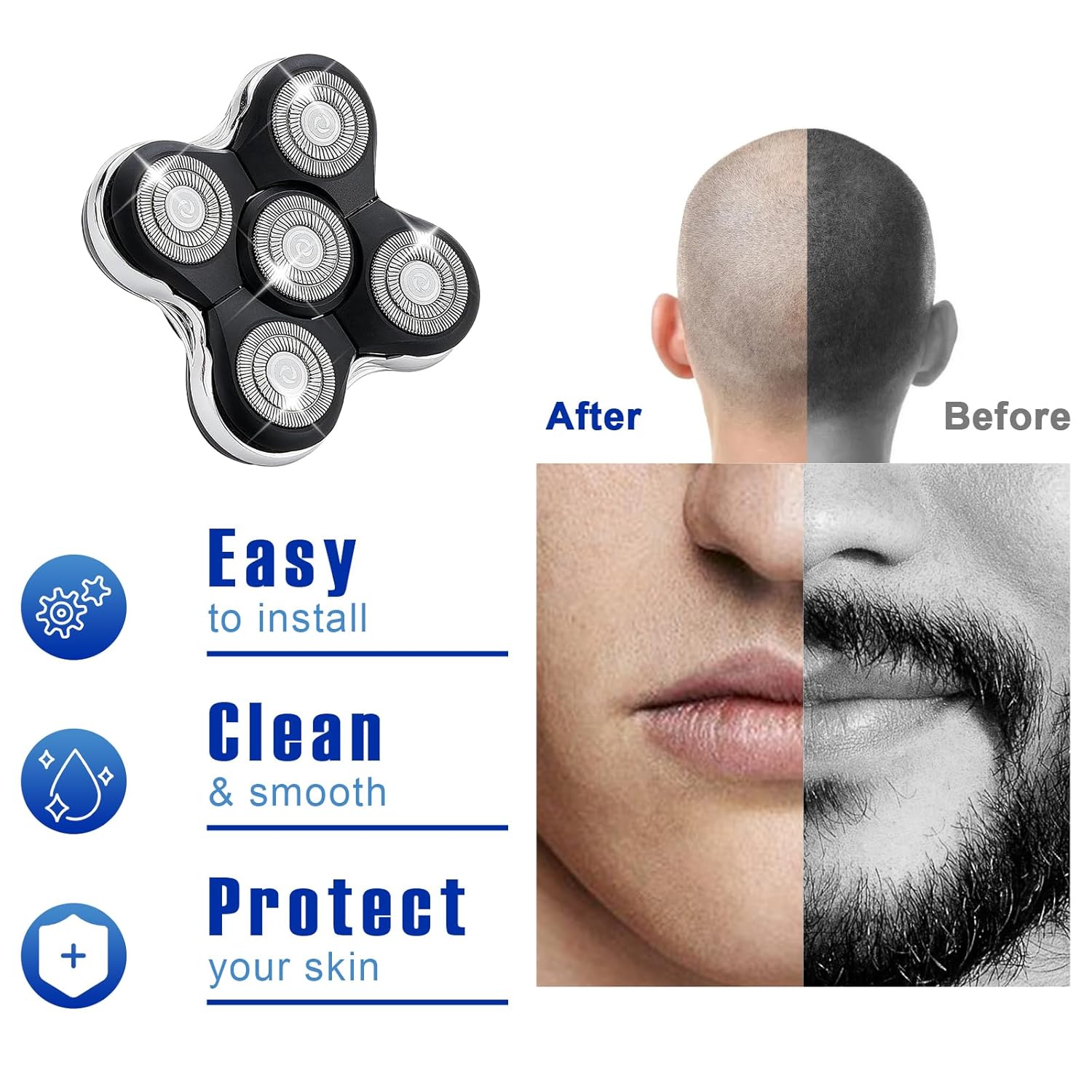 Cabezal de repuesto para afeitadora de 5 cuchillas compatible con Skull Shaver para cabezas de afeitadora Pitbull Gold PROPitbull Platinum Pro