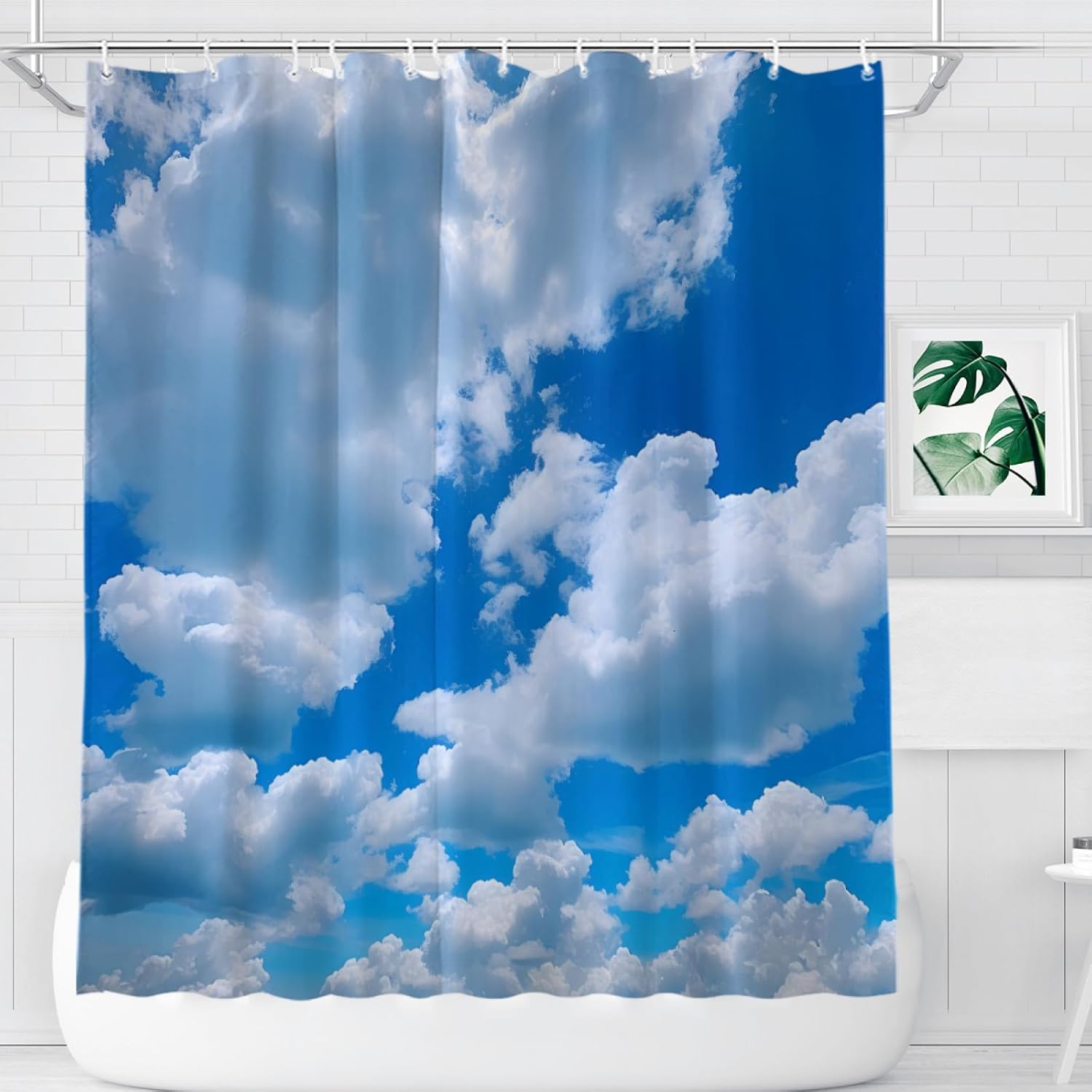 Cortina de ducha con nubes blancas y cielo azul, juego de cortina de ducha de paisaje natural, accesorios de baño, tela impermeable, decoración de