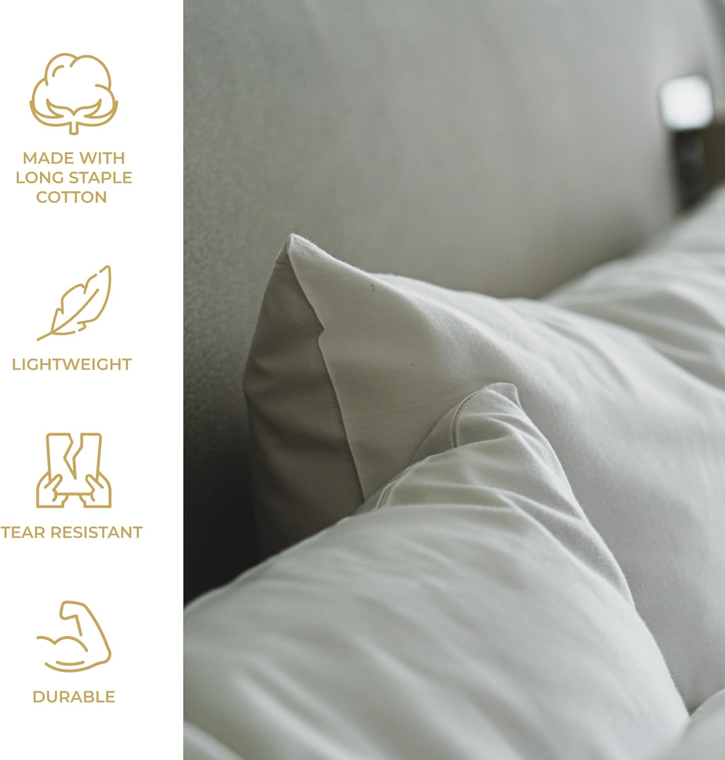 Juego de 2 fundas de almohada 100% algodón percal tamaño estándar para hogares, hoteles y hospitales, algodón de fibra larga para fundas de almohada