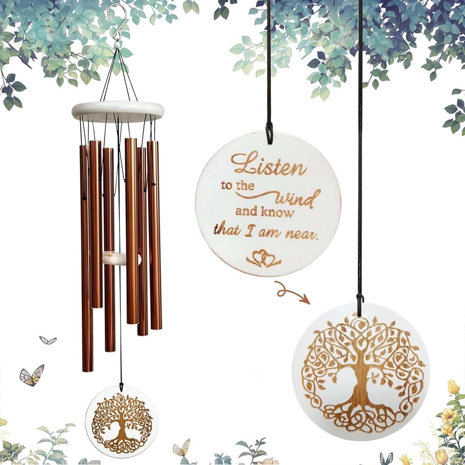 Campanillas de viento, árbol de la vida para la pérdida de un ser querido, campanillas de viento conmemorativas de 33 pulgadas para liquidación,